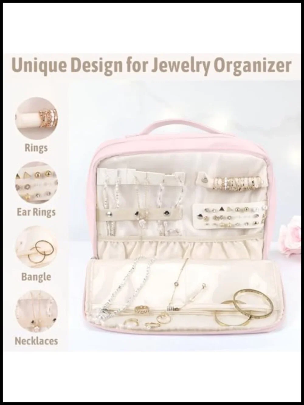 PU Leather Hanging Toiletry Bag with Jewelry Organizer Travel Cosmetic Case